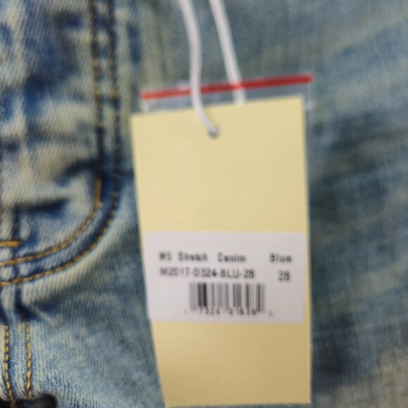 mnml M5 Stretch Denim Jeans Mens 28 Blue Ankle Zip Tapered Skinny Distressed - Picture 4 of 15